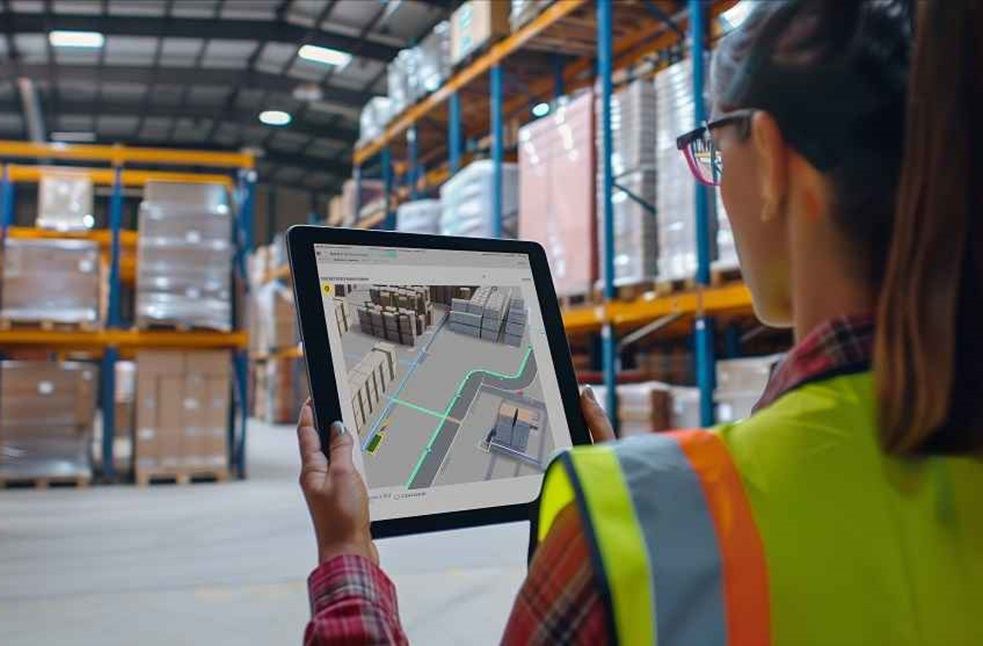 Robotics and AI in Logistics - Woman with tablet in warehouse